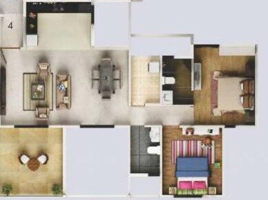 Floor plan of 2 BHK 1230 Sq. Ft. Apartment in Gera Song Of Joy, Pune