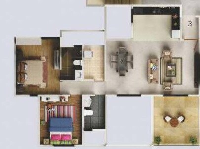 Floor plan of 2 BHK 1233 Sq. Ft. Apartment in Gera Song Of Joy, Pune