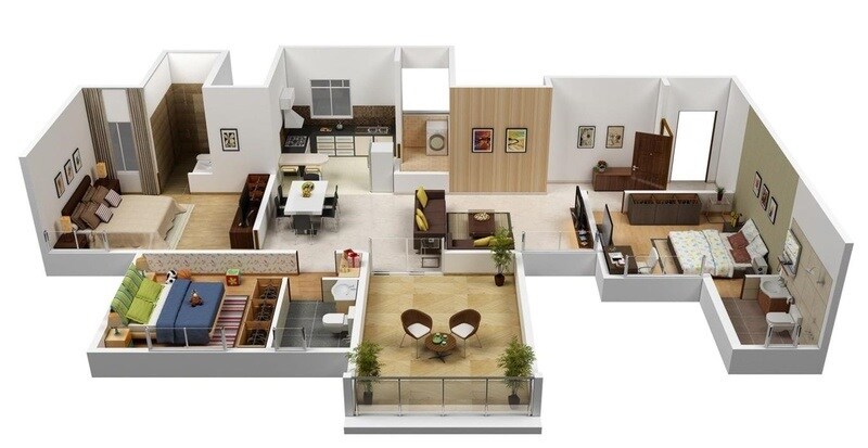 Floor plan of 3 BHK 1658 Sq. Ft. Apartment in Gera Song Of Joy, Pune