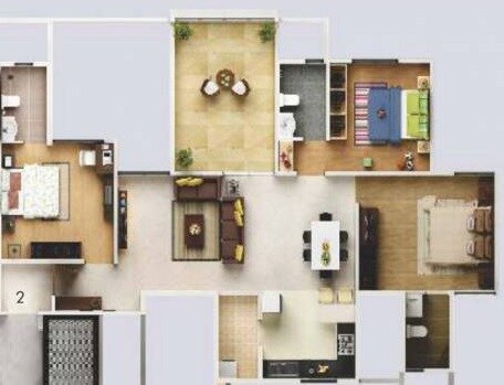 Floor plan of 3 BHK 1670 Sq. Ft. Apartment in Gera Song Of Joy, Pune