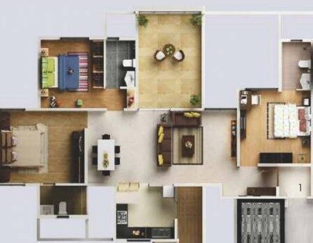 Floor plan of 3 BHK 1672 Sq. Ft. Apartment in Gera Song Of Joy, Pune