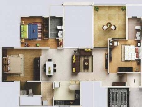 Floor plan of 3 BHK 1677 Sq. Ft. Apartment in Gera Song Of Joy, Pune