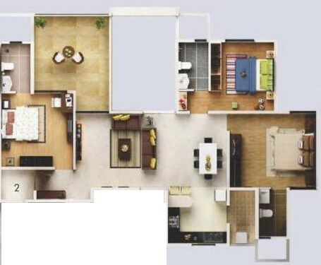 Floor plan of 3 BHK 1680 Sq. Ft. Apartment in Gera Song Of Joy, Pune