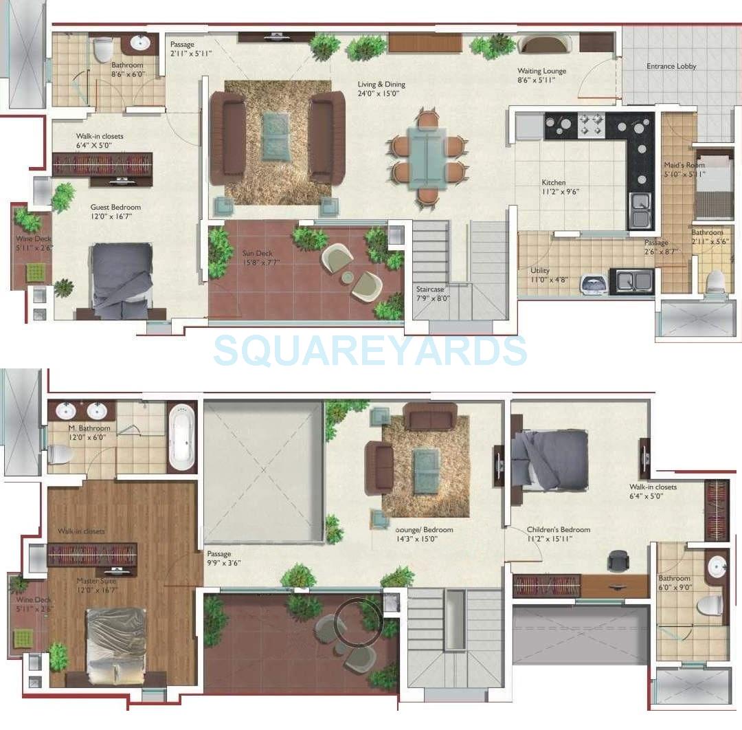 Floor plan of 3 BHK 2491 Sq. Ft. Apartment in Gera Trinity Towers, Pune