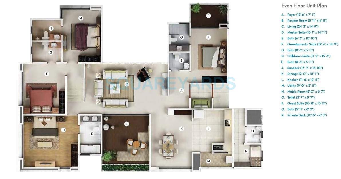 Floor plan of 4 BHK 3452 Sq. Ft. Apartment in Gera Verbena High Rise, Pune