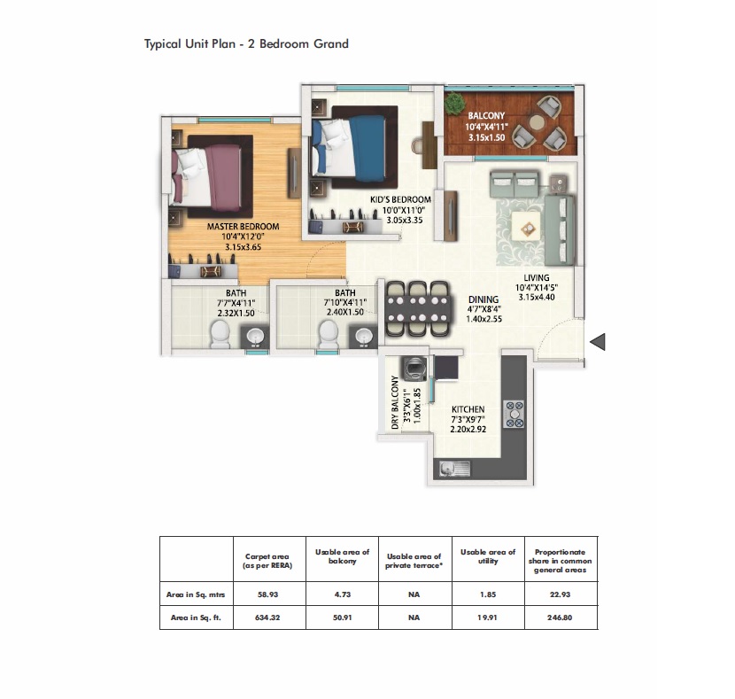 2 BHK 634 Sq. Ft. Apartment in Gera World of Joy