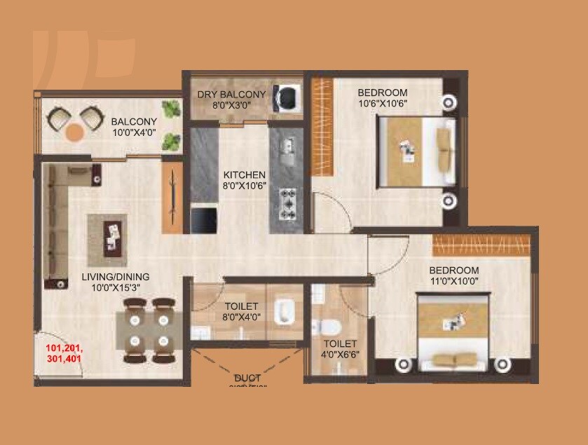 2 BHK 616 Sq. Ft. Apartment