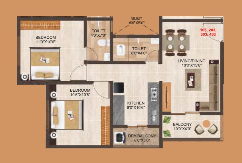 Floor plan of 2 BHK 626 Sq. Ft. Apartment in Ghule Golden Core, Pune