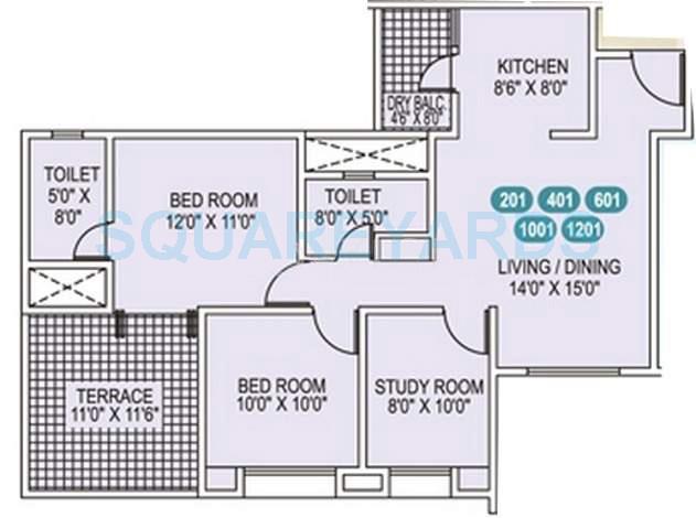 Floor plan of 2 BHK 1155 Sq. Ft. Apartment in Gini Bellina, Pune
