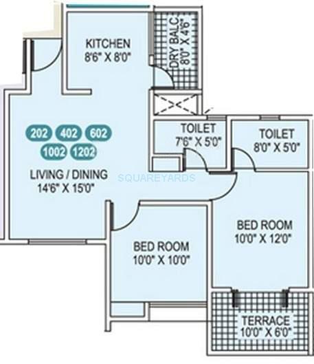 Floor plan of 2 BHK 910 Sq. Ft. Apartment in Gini Bellina, Pune