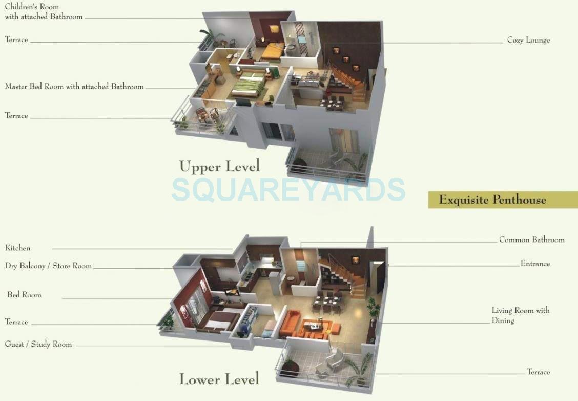 Floor plan of 3 BHK 1975 Sq. Ft. Apartment in Gini Bellissimo, Pune
