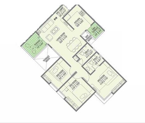 Floor plan of 3 BHK 786 Sq. Ft. Apartment in Gini Belvista Phase 1, Pune