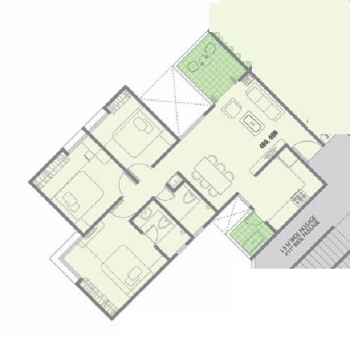 Floor plan of 3 BHK 810 Sq. Ft. Apartment in Gini Belvista Phase 1, Pune