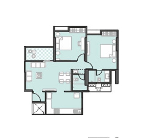 Floor plan of 2 BHK 781 Sq. Ft. Apartment in Gini Vivante, Pune