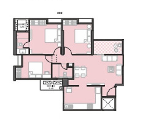 Floor plan of 3 BHK 863 Sq. Ft. Apartment in Gini Vivante, Pune