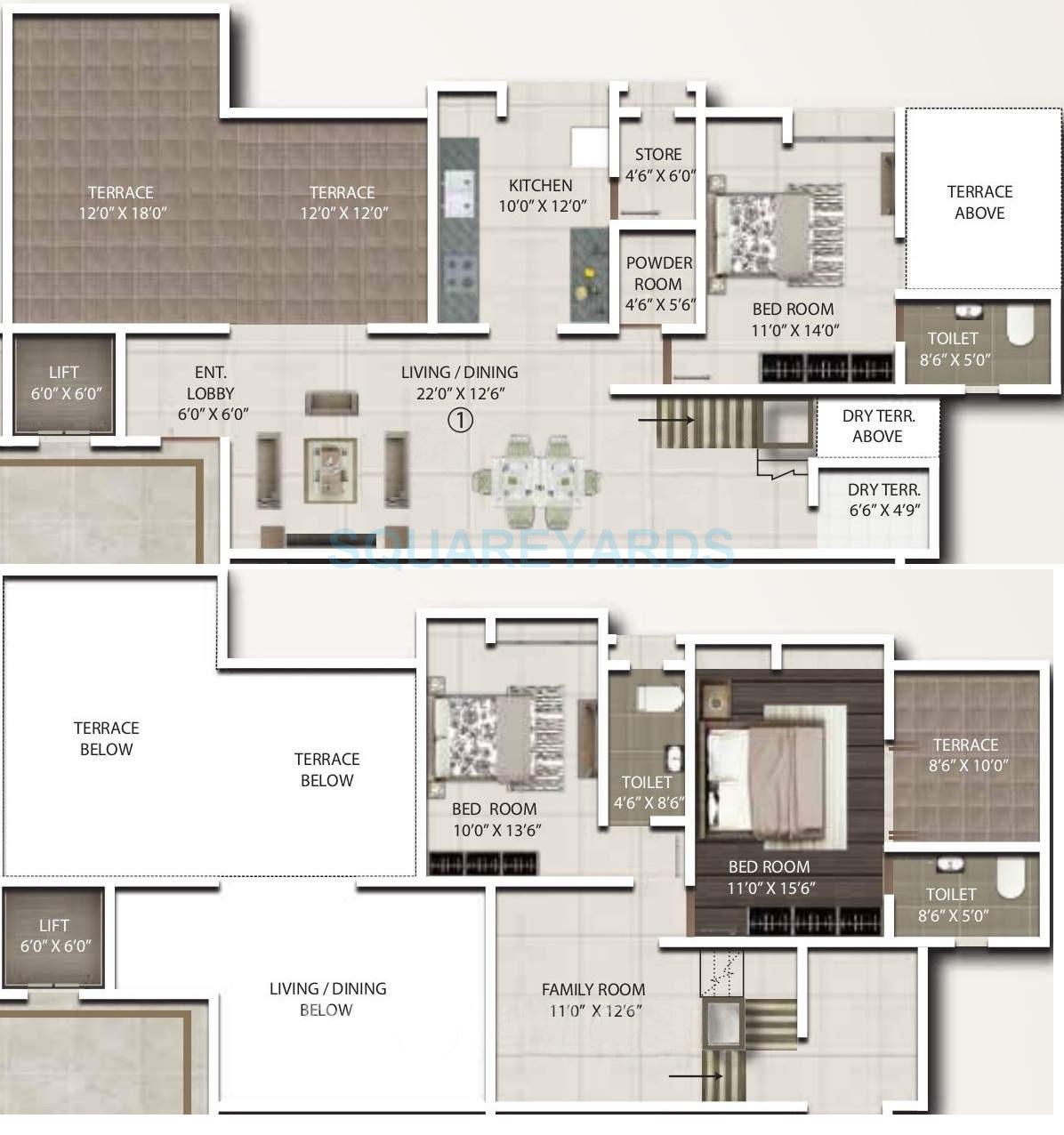 Floor plan of 3 BHK 1718 Sq. Ft. Apartment in Gini Viviana, Pune