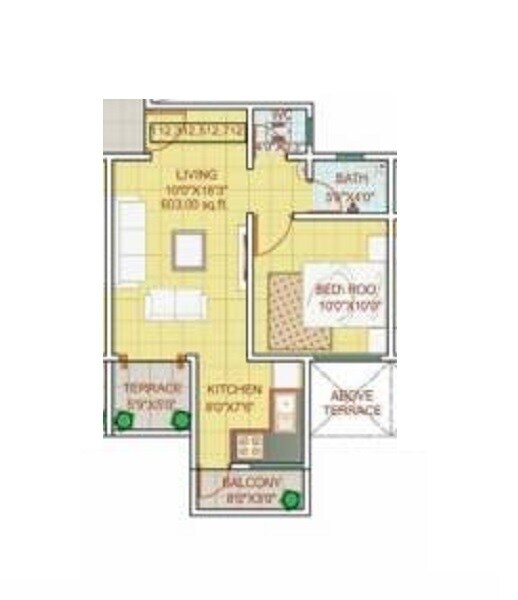 Floor plan of 1 BHK 413 Sq. Ft. Apartment in Giriraj Vrindavan, Pune
