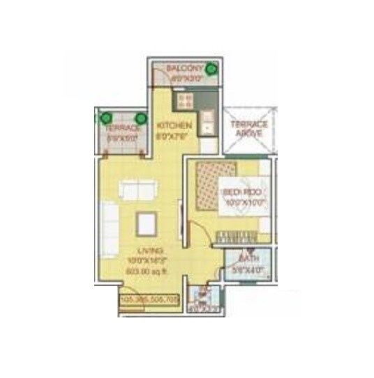 Floor plan of 1 BHK 441 Sq. Ft. Apartment in Giriraj Vrindavan, Pune