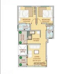 Floor plan of 2 BHK 459 Sq. Ft. Apartment in Giriraj Vrindavan, Pune
