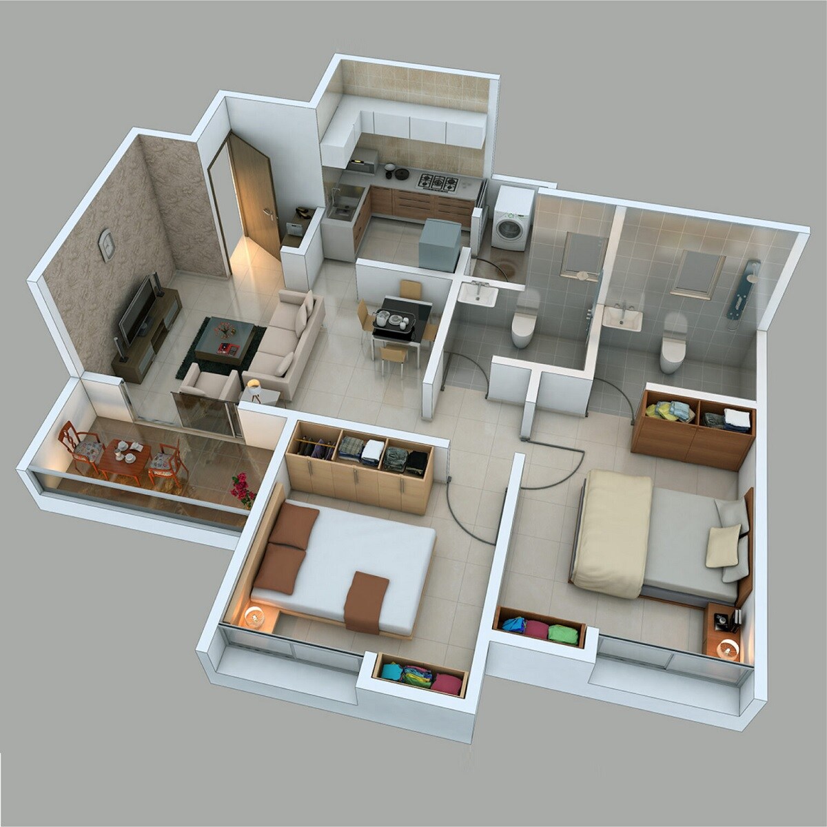 Floor plan of 2 BHK 672 Sq. Ft. Apartment in GK Aarcon, Pune