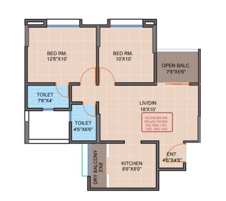 Floor plan of 2 BHK 675 Sq. Ft. Apartment in GK Aarcon, Pune