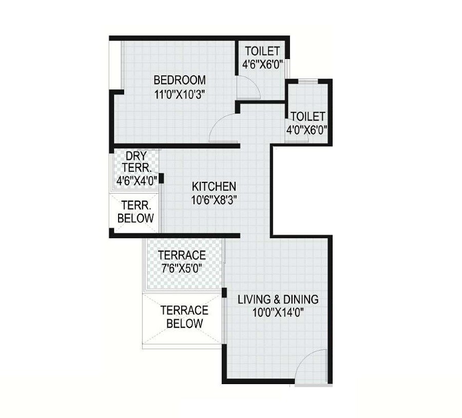 Floor plan of 1 BHK 326 Sq. Ft. Apartment in GK Arise, Pune