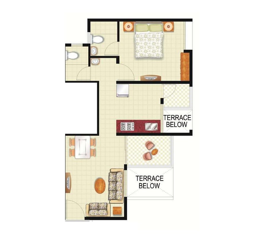 Floor plan of 1 BHK 465 Sq. Ft. Apartment in GK Arise, Pune