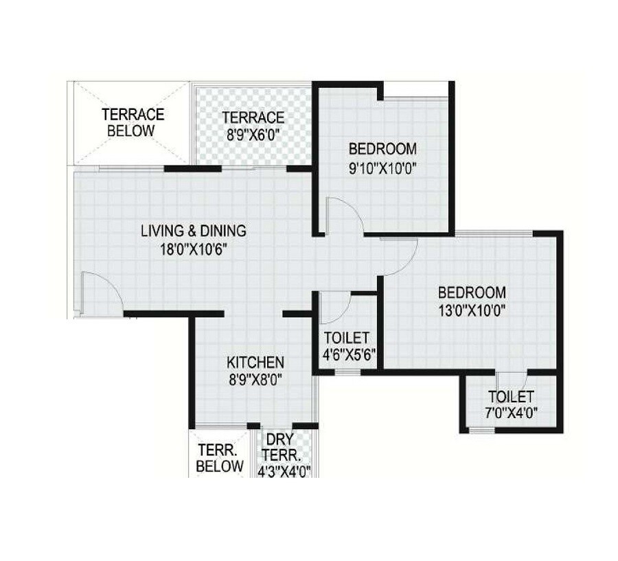 Floor plan of 2 BHK 483 Sq. Ft. Apartment in GK Arise, Pune