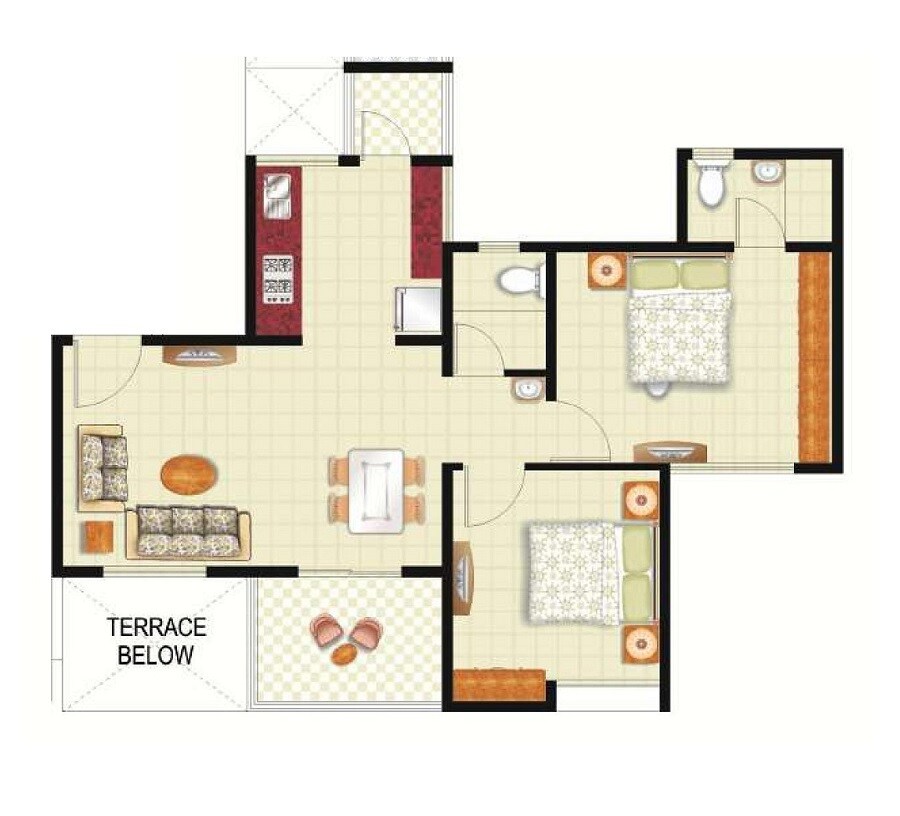 Floor plan of 2 BHK 519 Sq. Ft. Apartment in GK Arise, Pune