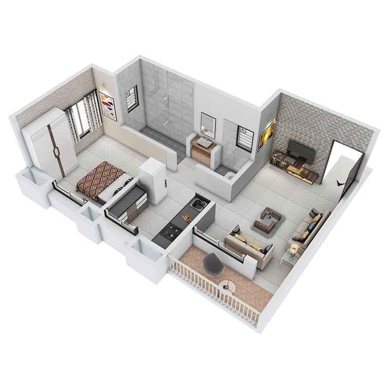 Floor plan of 1 BHK 451 Sq. Ft. Apartment in GK Atlanta Phase I, Pune