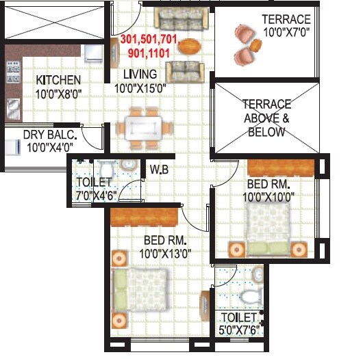 Floor plan of 2 BHK 747 Sq. Ft. Apartment in GK Atlanta Phase I, Pune