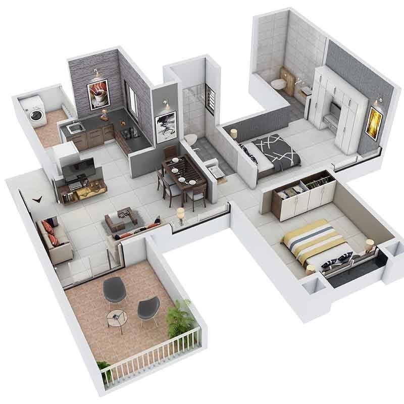 Floor plan of 2 BHK 755 Sq. Ft. Apartment in GK Atlanta Phase I, Pune