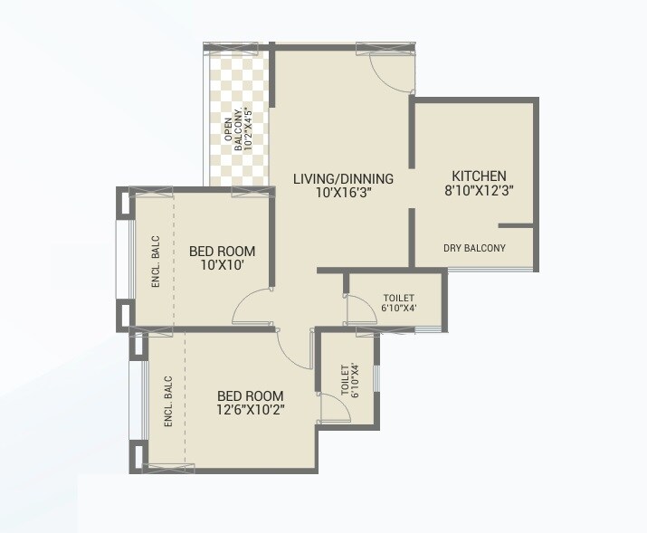 Floor plan of 2 BHK 575 Sq. Ft. Apartment in GK Aura, Pune
