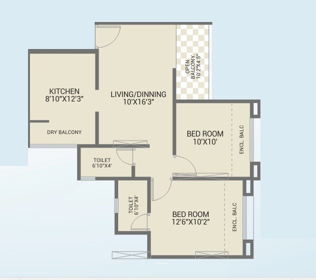 Floor plan of 2 BHK 640 Sq. Ft. Apartment in GK Aura, Pune