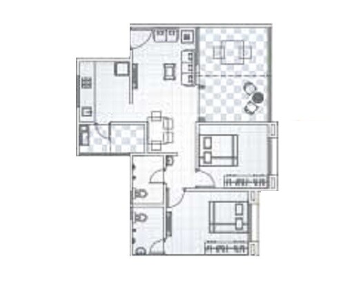 Floor plan of 2 BHK 505 Sq. Ft. Apartment in GK Dwarka Heights, Pune