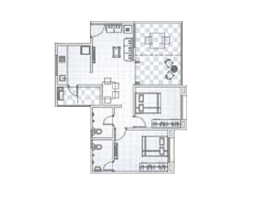 Floor plan of 2 BHK 624 Sq. Ft. Apartment in GK Dwarka Heights, Pune