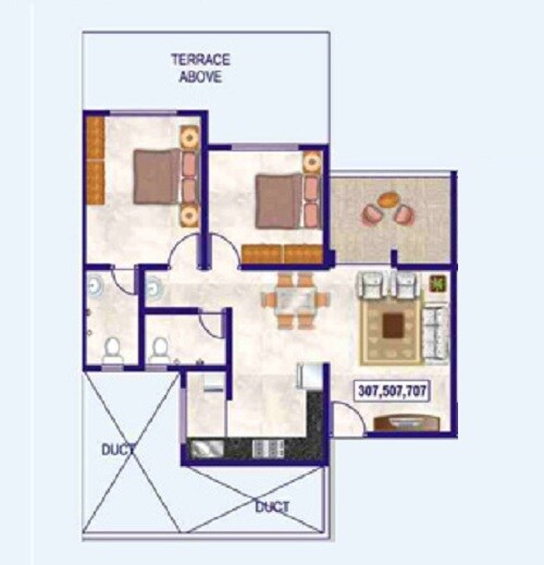 Floor plan of 1 BHK 256 Sq. Ft. Apartment in GK Peace Valley, Pune