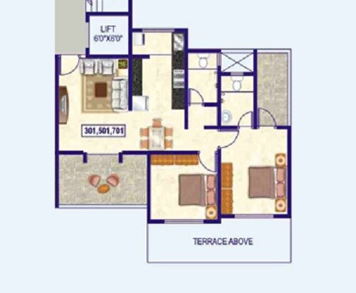 Floor plan of 1 BHK 357 Sq. Ft. Apartment in GK Peace Valley, Pune