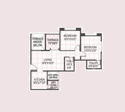 Floor plan of 2 BHK 463 Sq. Ft. Apartment in GK Rose Aster, Pune