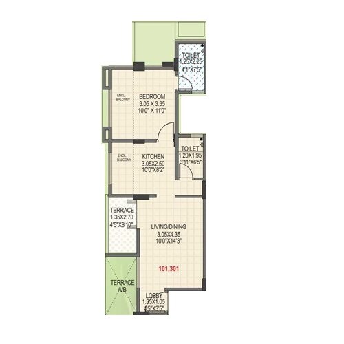 Floor plan of 1 BHK 358 Sq. Ft. Apartment in GK Royale Rahadki Greens, Pune