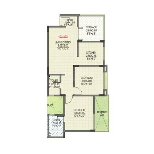 Floor plan of 2 BHK 490 Sq. Ft. Apartment in GK Royale Rahadki Greens, Pune