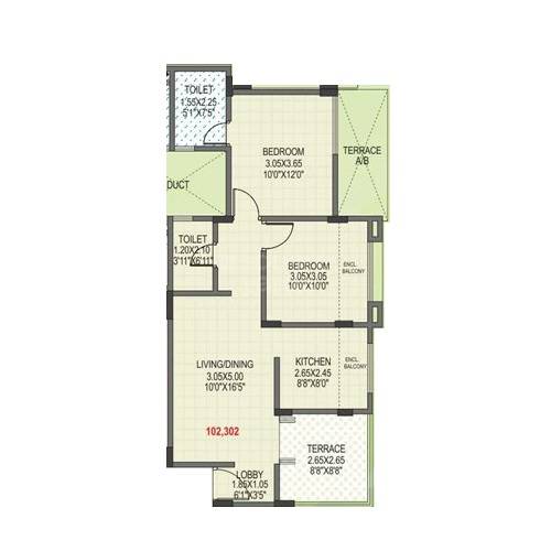 Floor plan of 2 BHK 586 Sq. Ft. Apartment in GK Royale Rahadki Greens, Pune