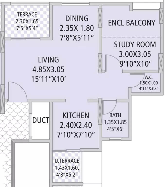 Floor plan of 1 BHK 530 Sq. Ft. Apartment in GK Silverland Residency Phase 3, Pune
