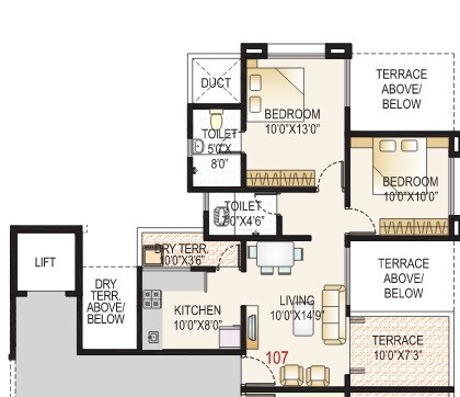 2 BHK 457 Sq. Ft. Apartment