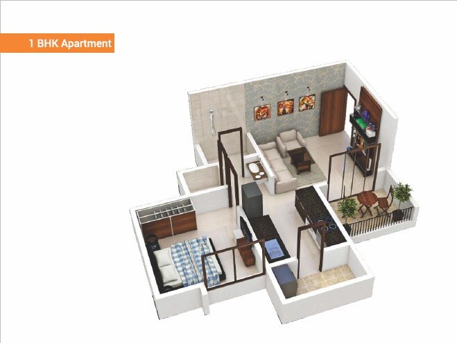Floor plan of 1 BHK 418 Sq. Ft. Apartment in GKC Parijaat, Pune