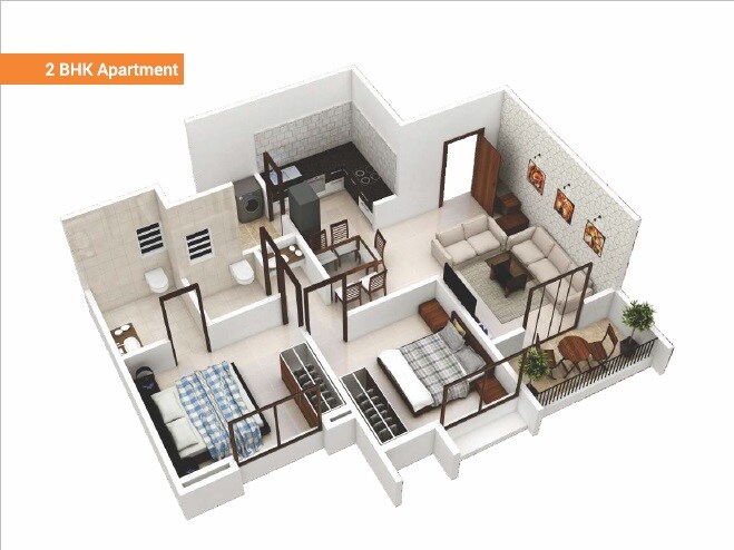 Floor plan of 2 BHK 720 Sq. Ft. Apartment in GKC Parijaat, Pune