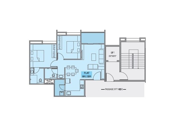 Floor plan of 2 BHK 677 Sq. Ft. Apartment in GKC Parijaat, Pune