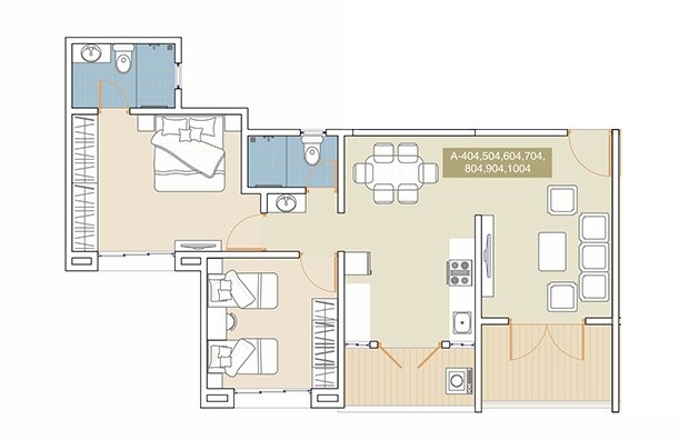 Floor plan of 2 BHK 1483 Sq. Ft. Apartment in GKG The Greater Good, Pune