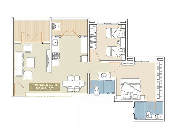 Floor plan of 2 BHK 714 Sq. Ft. Apartment in GKG The Greater Good, Pune