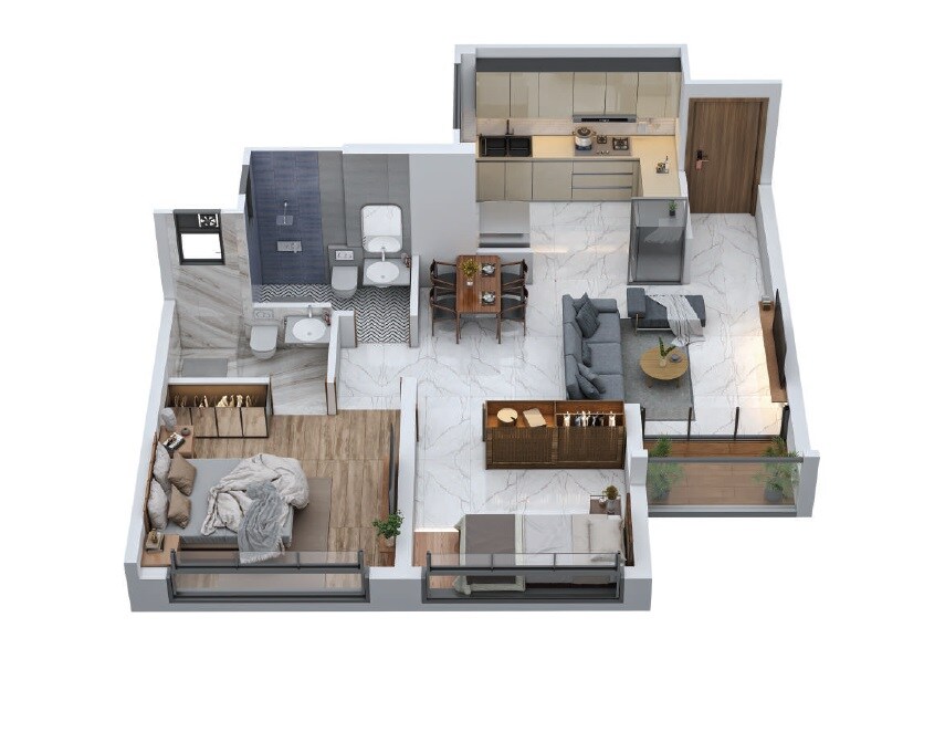 Floor plan of 2 BHK 820 Sq. Ft. Apartment in Global Inspira, Pune